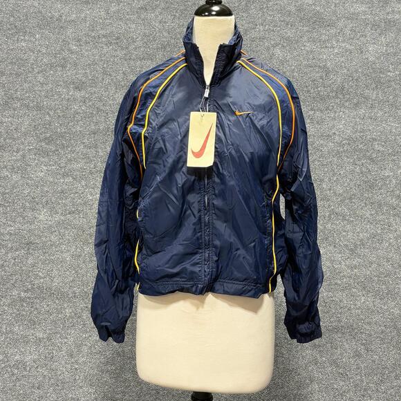 Nike Jackets & Blazers - Nike Jacket Womens Blue Full Zip Windbreaker Mesh Lined Yellow Piping NOS Y2K